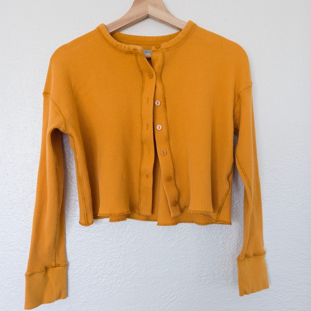 Everlane Organic Cotton Crop Waffle Cardigan Marigold Orange